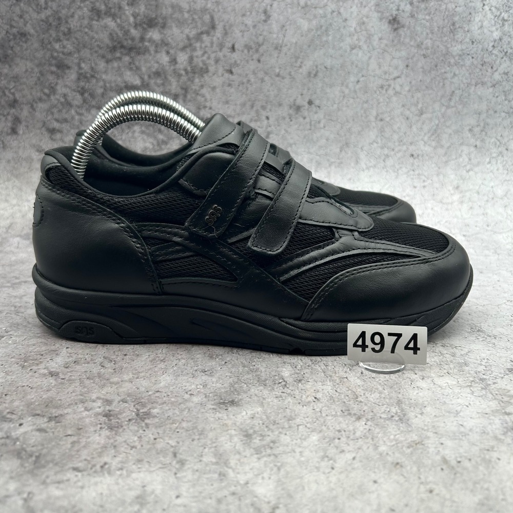 SAS TMV Walking Shoes Women 8 Black Hook Loop Straps Leather Comfort